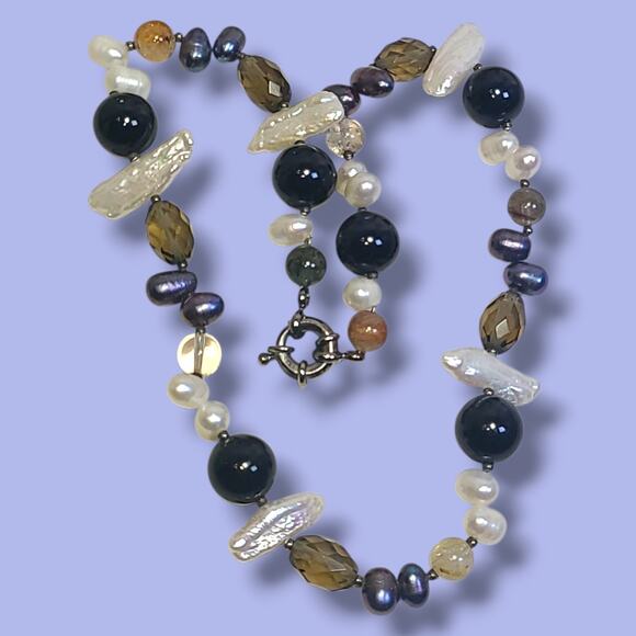 Mixed Pearls & Glass Beads Necklace Freshwater Tahitian Baroque 18" - Picture 1 of 9